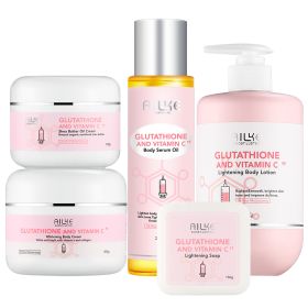AILKE Glutathione & Vitamin C Skin Care Set, Whiten, Hydrate, Moisturizing, Skin Glowing, Even Skin Tone, For Men and Women (Color: 5 in 1 set)