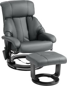 2024 New Massage Recliner Chair with Ottoman, 360° Swivel Recliner and Footstool, PU Leather with Side Pocket and Remote Control (Color: Grey)